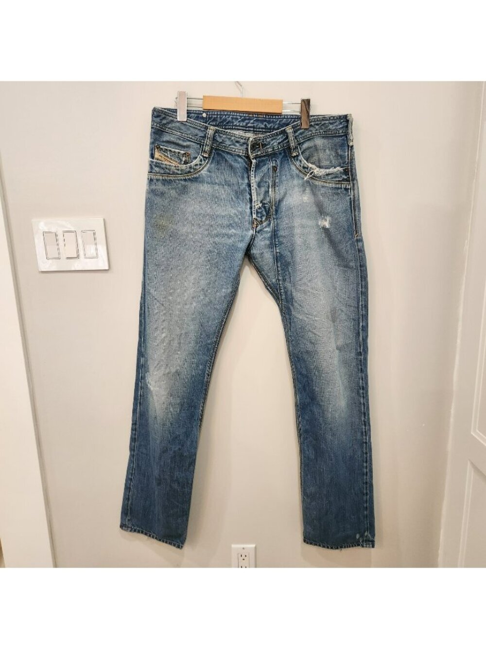 Diesel Timmen Jeans Men 36x34 Blue Distressed Straight Leg Denim Button Fly